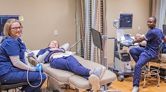 Diagnostic Medical Sonography & Vascular Technology students in lab