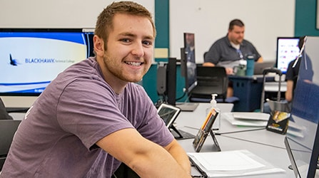 Student in classroom at computer